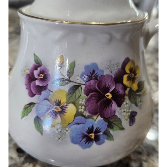 Antique Arthur Wood Pansy Teapot Fine Staffordshire Ironstone - Picture 2 of 6